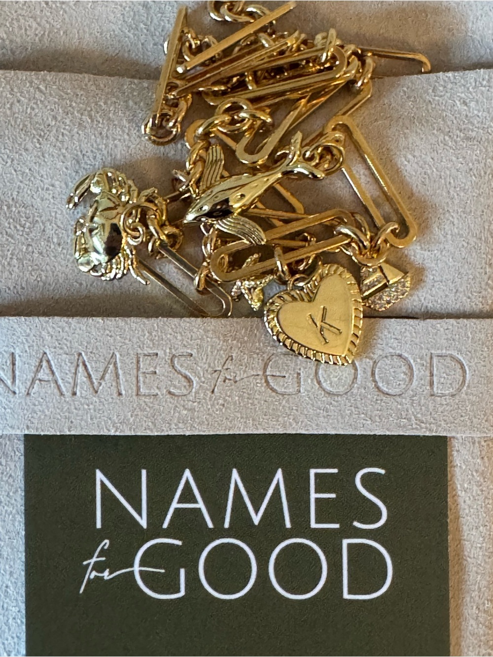 Names For Good Gold-Tone Heart Initial K and Multi-Charm Necklace